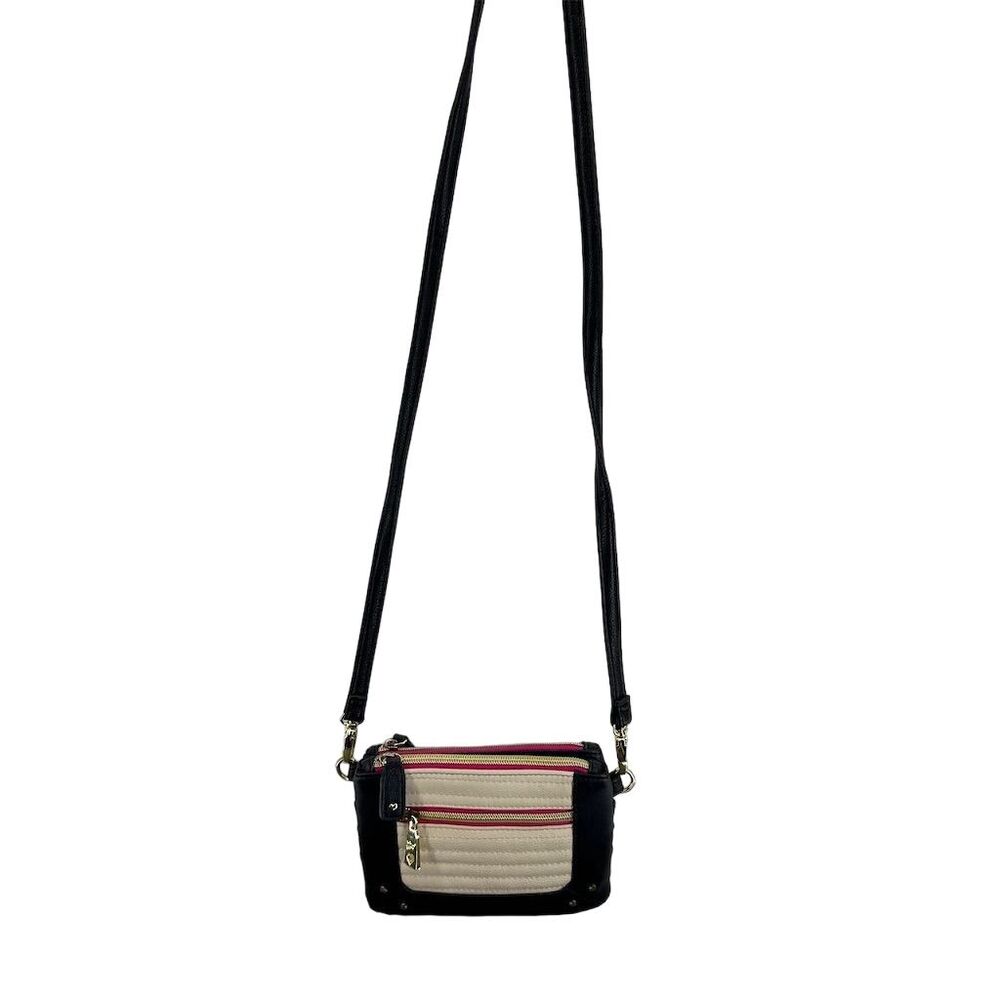 Betsey Johnson Small Crossbody Quilt Purse Black/Cream/Gold Multicolor